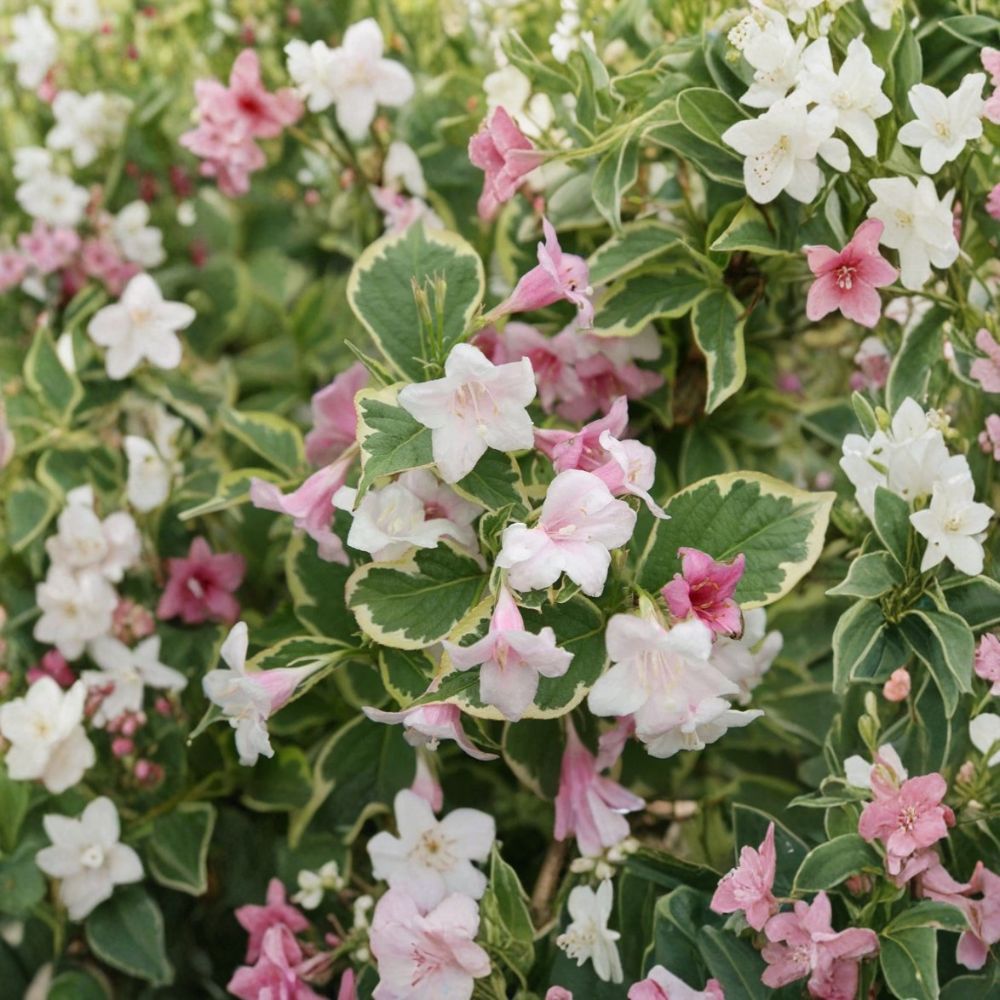 Variegata Weigela – Weigela florida 'Variegata' Live Bare Root Plant | Variegated Flowering Shrub | Pink Blooms | 4"+ Tall