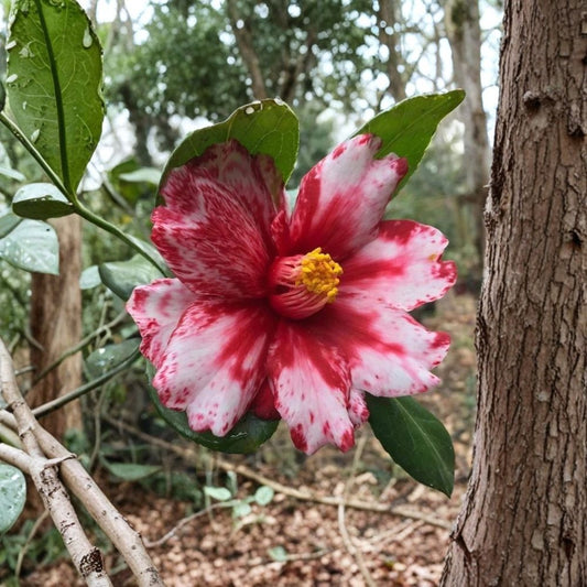 Vulcan Variegated Camellia Japonica Live Plant – Well-Rooted Starter | 3 Inch Pot | Unique Variegated Camellia | Evergreen Flowering Shrub | Zones 7–10