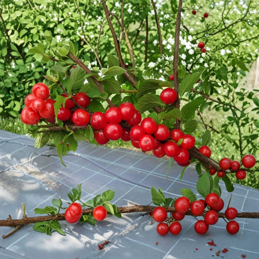 Nanking Red Cherry Bush – Dormant Rooted Plant | Prunus tomentosa | Cold Hardy Fruit Shrub | Edible Tart Cherries | Zones 2–7