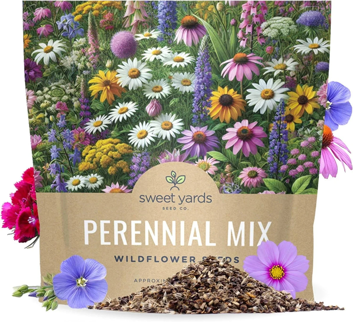 Perennial Wildflower Seeds Mixture - Bulk 1 Ounce Pouch, Mixed Colors, Native Wildflowers for Garden - Various Species