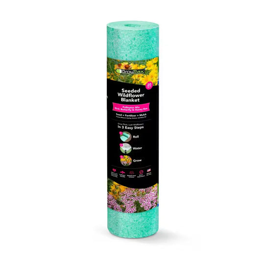 3-In-1 Seeded Wildflower Blanket 20 Sq. Ft. - Pollinator Mix, Eco-Friendly, Native Plants for Bees and Butterflies